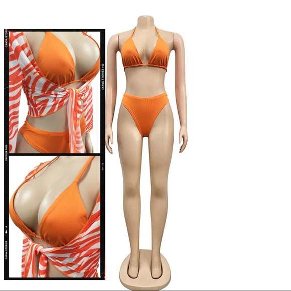 3 Pc Cheeky HiCut Triangle Bikini & Cover Up NWT - Picture 9 of 12